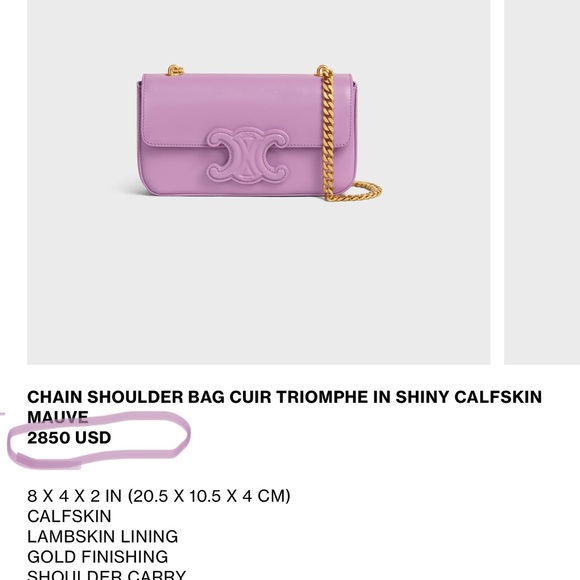 CHAIN SHOULDER BAG CUIR TRIOMPHE IN SHINY CALFSKIN
MAUVE - Picture 2 of 4